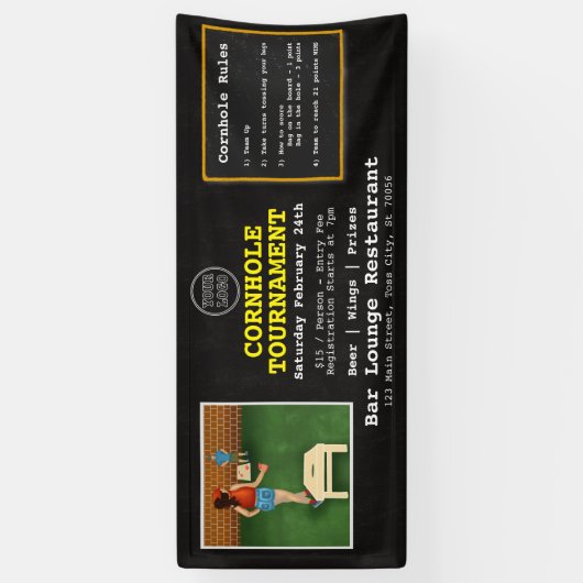 Fun Fundraiser Bar Restaurant Cornhole Tournament Spandoek (Verticaal)