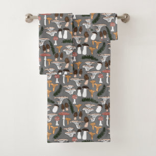 Fun Fungi Mushroom Fern Pattern Bad Handdoek