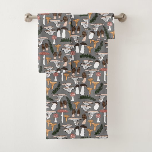 Fun Fungi Mushroom Fern Pattern Bad Handdoek (Insitu)