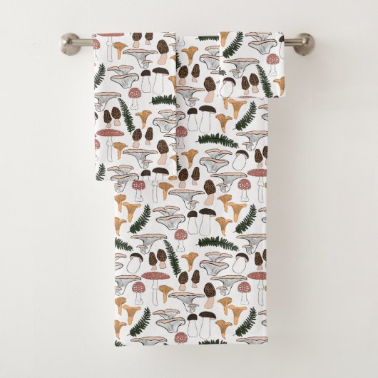 Fun Fungi Mushroom Fern Pattern Bad Handdoek (Insitu)