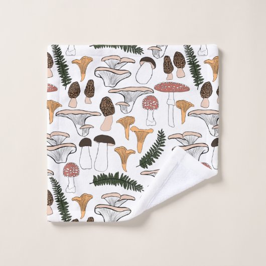 Fun Fungi Mushroom Fern Pattern Bad Handdoek (Wasdoekje)
