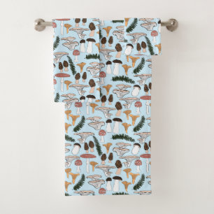 Fun Fungi Mushroom Fern Pattern Bad Handdoek