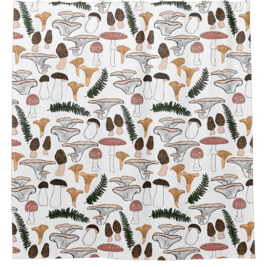 Fun Fungi Mushroom Fern Pattern Douchegordijn (Voorkant)