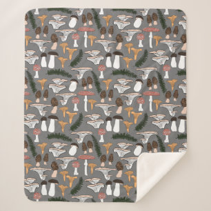 Fun Fungi Mushroom Fern Pattern Sherpa Deken
