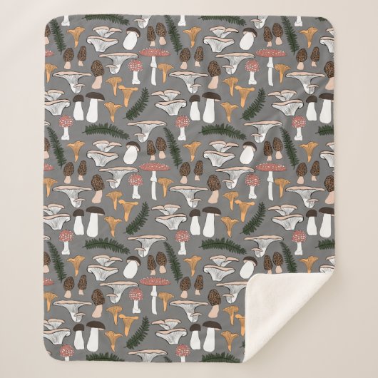 Fun Fungi Mushroom Fern Pattern Sherpa Deken (Voorkant)