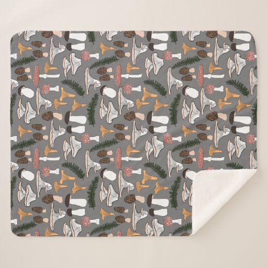 Fun Fungi Mushroom Fern Pattern Sherpa Deken (Voorkant (horizontaal))