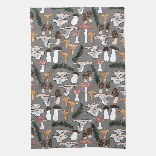 Fun Fungi Mushroom Fern Pattern Theedoek (Verticaal)