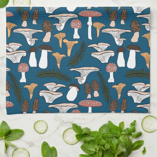 Fun Fungi Mushroom Fern Pattern Theedoek (Gevouwen)