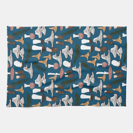 Fun Fungi Mushroom Fern Pattern Theedoek (Horizontaal)