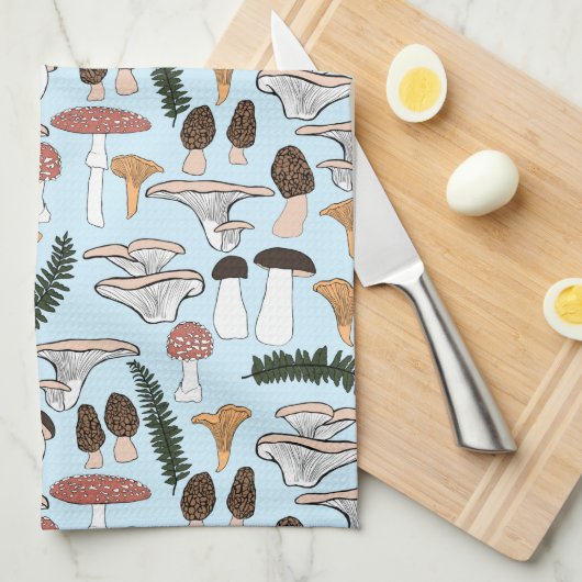 Fun Fungi Mushroom Fern Pattern Theedoek (Quarter Fold)