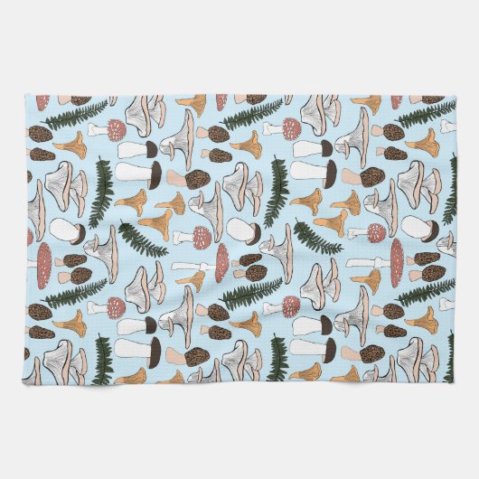 Fun Fungi Mushroom Fern Pattern Theedoek (Horizontaal)