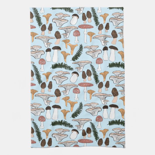 Fun Fungi Mushroom Fern Pattern Theedoek (Verticaal)