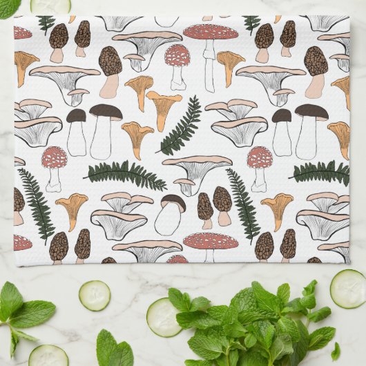 Fun Fungi Mushroom Fern Pattern Theedoek (Gevouwen)