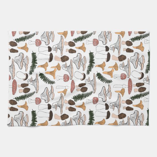 Fun Fungi Mushroom Fern Pattern Theedoek (Horizontaal)