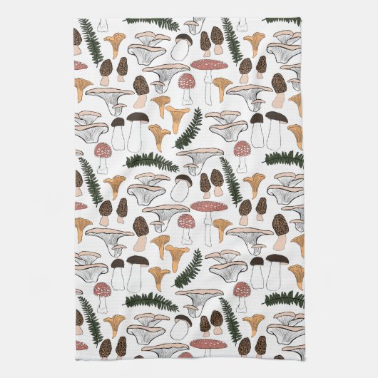 Fun Fungi Mushroom Fern Pattern Theedoek (Verticaal)