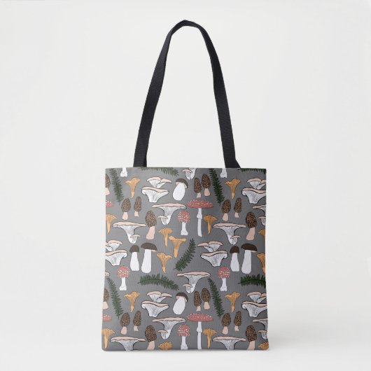 Fun Fungi Mushroom Fern Pattern Tote Bag (Voorkant)