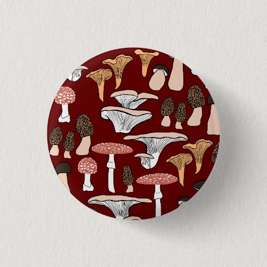 Fun Fungi Mushroom Patroon Ronde Button 3,2 Cm (Voorkant)