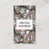 Fun Fungi Mushrooms Ferns Patroon geïllustreerd Visitekaartje (Voorkant)