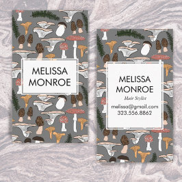 Fun Fungi Mushrooms Ferns Patroon geïllustreerd Visitekaartje