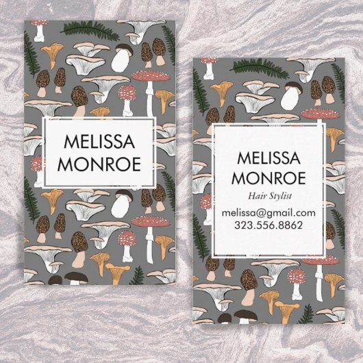 Fun Fungi Mushrooms Ferns Patroon geïllustreerd Visitekaartje