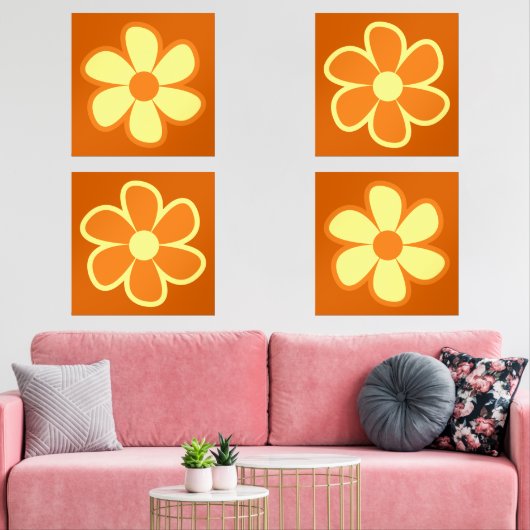 Fun Funky 60s 70s Retro Flower Muurkunst Sets (Woonkamer)