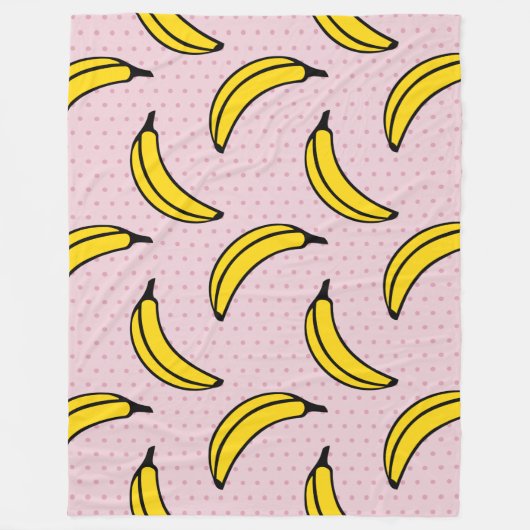 Fun Funky Big Banana Pink Polka Dot Print Fleece Deken (Voorkant)