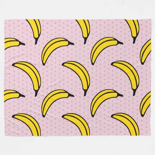 Fun Funky Big Banana Pink Polka Dot Print Fleece Deken (Voorkant (Horizontaal))
