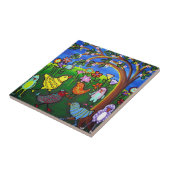 Fun Funky Colorful Birds Whimsical Folk Art Tile Tegeltje (Zijkant)