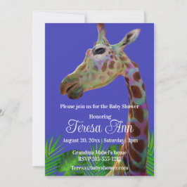 Fun funky Colorful Giraffe baby shower Invitation Kaart