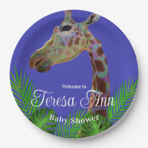 Fun funky Colorful Giraffe Baby shower Papieren Bordje
