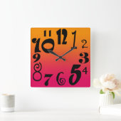 Fun funky-getallen - warm rood tot oranje verloop vierkante klok (Huis)