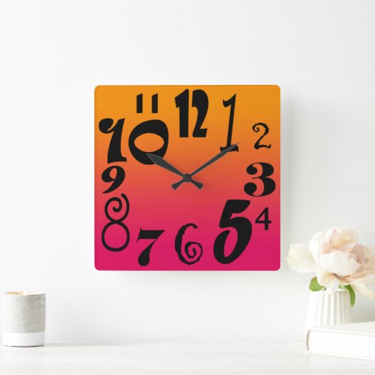 Fun funky-getallen - warm rood tot oranje verloop vierkante klok (Huis)