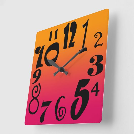 Fun funky-getallen - warm rood tot oranje verloop vierkante klok (Hoek)