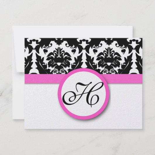 Fun & Funky Heart Damask Grape Trim RSVP (Voorkant)