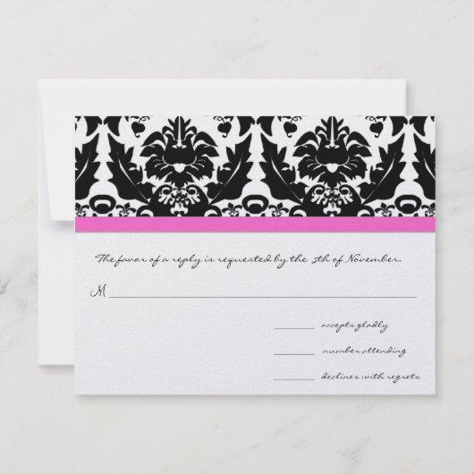 Fun & Funky Heart Damask Grape Trim RSVP (Achterkant)