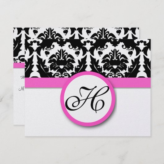 Fun & Funky Heart Damask Grape Trim RSVP (Voorkant / Achterkant)