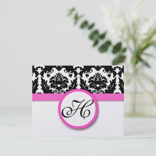 Fun & Funky Heart Damask Grape Trim RSVP (Staand voorkant)