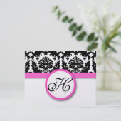 Fun & Funky Heart Damask Grape Trim RSVP Kaartje (Staand voorkant)
