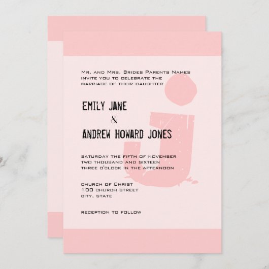 Fun & Funky Mongram Elegant Pink Silver Metallic Kaart (Voorkant / Achterkant)