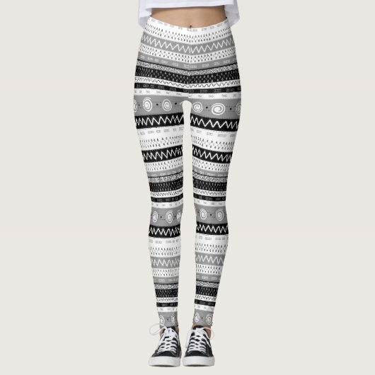 Fun, Funky, Multi Patterned Black & White Leggings (Voorkant)