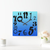 Fun funky Nummers — elektrisch blauwe gradiënt Vierkante Klok (Huis)