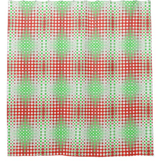 Fun, funky retro groen, rood, geel patroon douchegordijn (Voorkant)