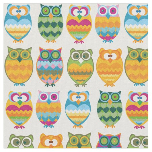 Fun, Funky Retro Owls Stof (Close Up)