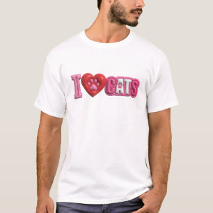 Fun & Funky Roze I LOVE CATS Statement Design T-shirt