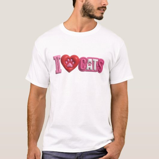 Fun & Funky Roze I LOVE CATS Statement Design T-shirt (Voorkant)
