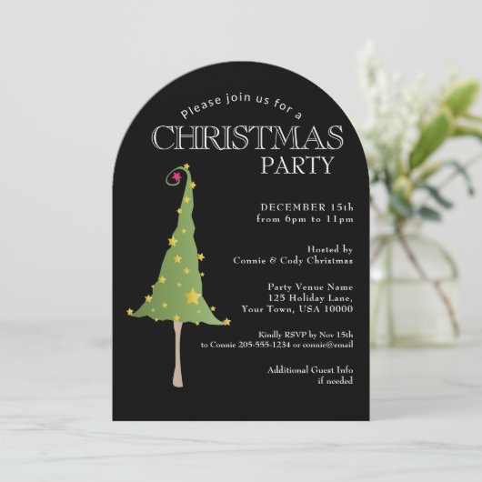 Fun Funky Tree Christmas Party Kaart (Staand voorkant)