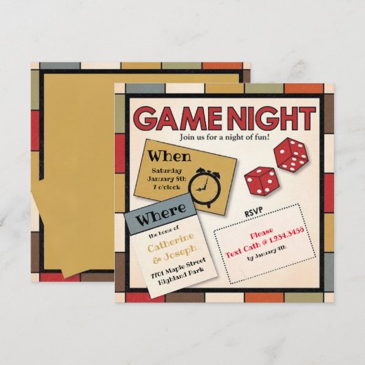 Fun Game Night Invitation Kaart (Voorkant / Achterkant)