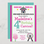 Fun & Games Girl's Carnival Party Invitation Kaart (Voorkant / Achterkant)