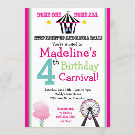 Fun & Games Girl's Carnival Party Invitation Kaart