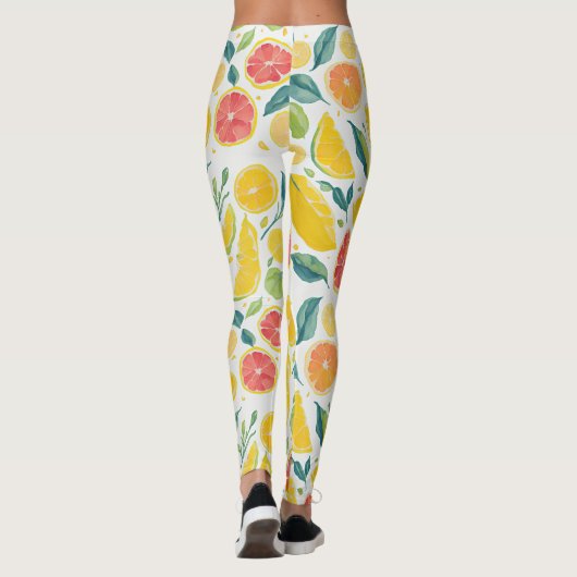 Fun Geel Sinaasappel Citrusvruchten Waterverf Leggings (Achterkant)